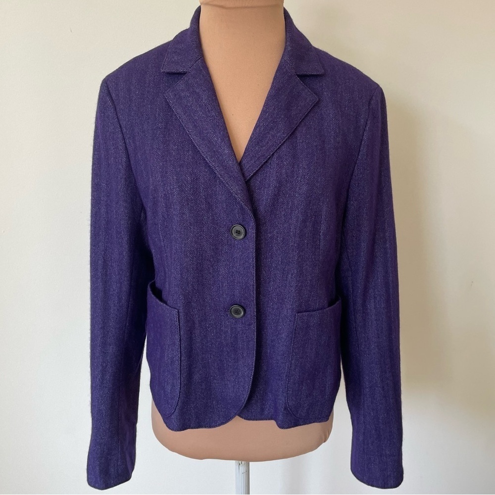 Akris Cashmere Cotton Purple Herringbone Single Breasted Blazer Jacket EUC Sz 6